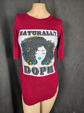 Miss Popular M Burgundy Naturally Dope Graphic Tee Rayon 3/4 Sleeve Top Maroon